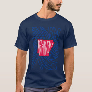 Camiseta Mapa do Estado do Arkansas Tipografia Vermelho e A