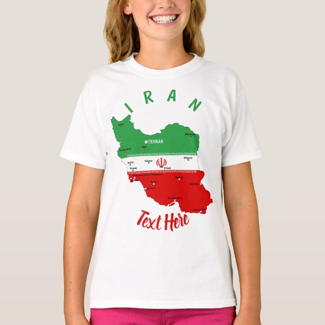 Camiseta Mapa do Irã com Bandeira e Emblema (Frente)