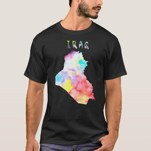 Camiseta Mapa Do Iraque - Ilustra Aquarela Colorida Do Mapa (Frente)