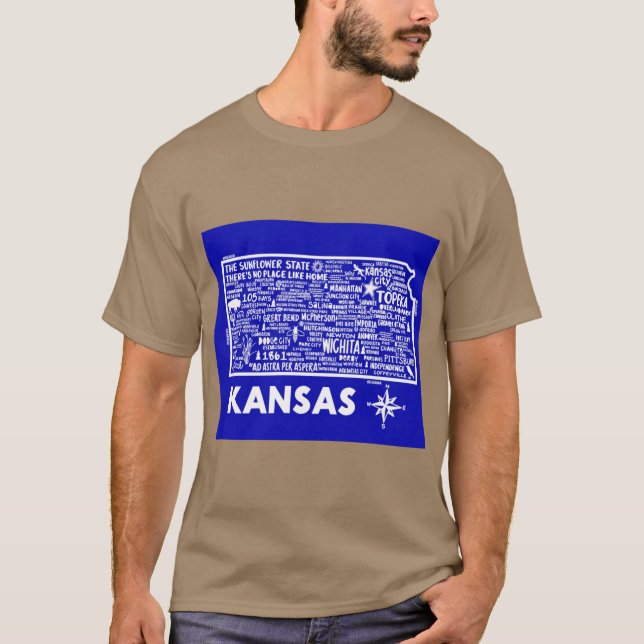 Camiseta Mapa do Kansas Super Dimensionado (Frente)