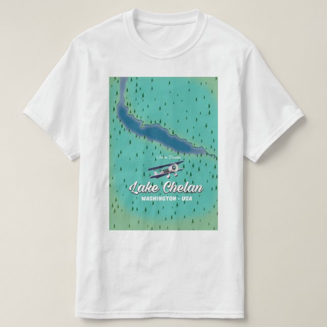 Camiseta Mapa do Lago Chelan Washington (Frente do Design)