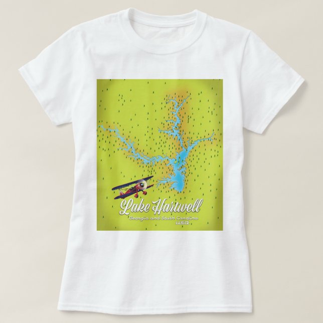 Camiseta mapa do lago Hartwell Georgia e da Carolina do Sul (Frente do Design)