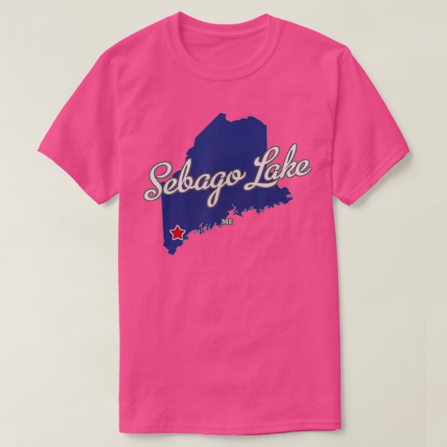Camiseta Mapa do Lago Sebago Maine ME (Frente do Design)