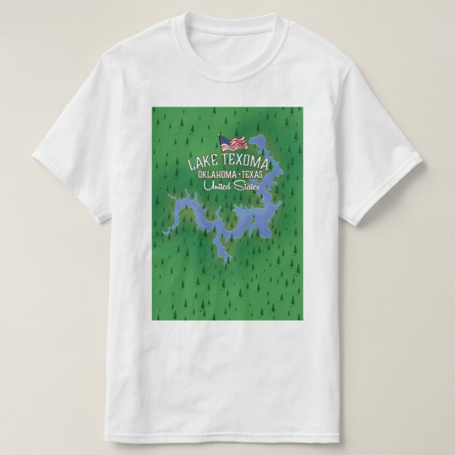 Camiseta Mapa do Lago Texoma USA. (Frente do Design)