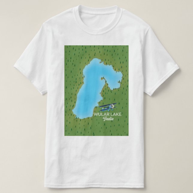 Camiseta Mapa do Lago Wular India (Frente do Design)