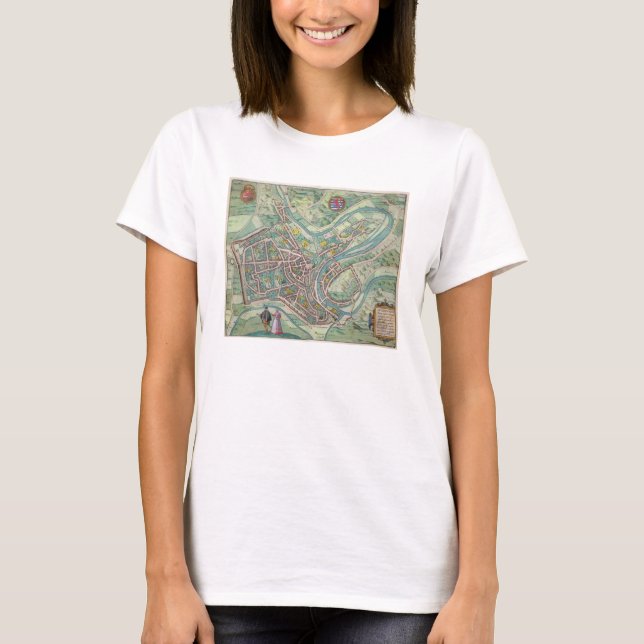 Camiseta Mapa do Luxemburgo, de Civitates Orbis Terrarum (Frente)