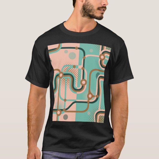 Camiseta mapa do metrô abstrato, padrões duplos. (Frente)
