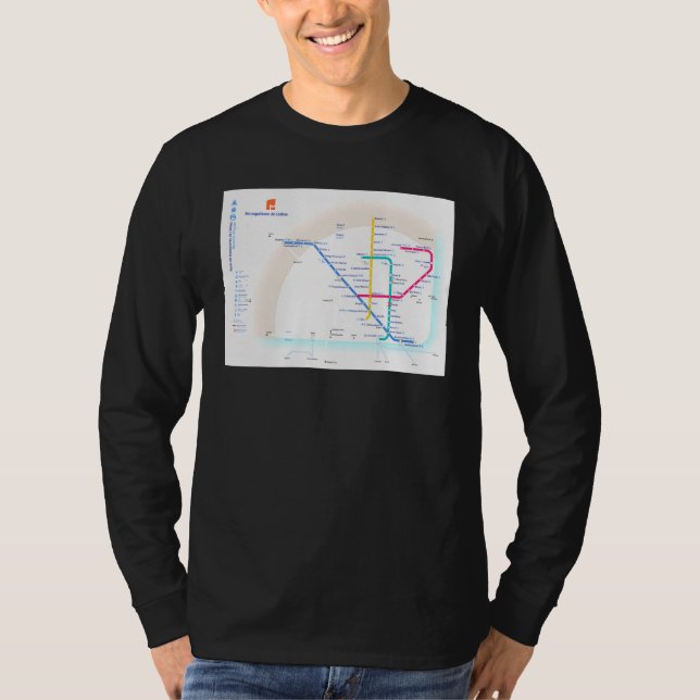 Camiseta Mapa do Metrô de Lisboa em Portugal (Frente)