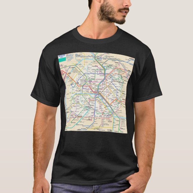 Camiseta Mapa do metrô de Paris França (Frente)