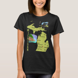 Camiseta Mapa do Michigan Cities Michigan Landscape Illus