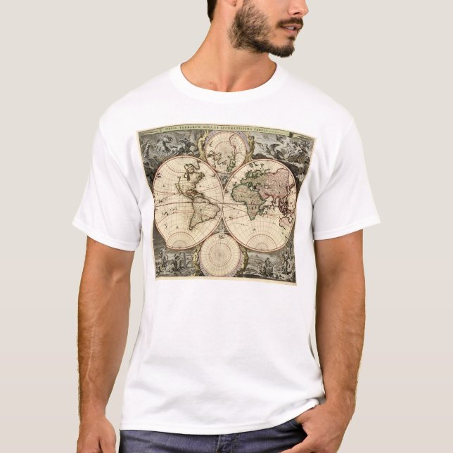 Camiseta Mapa do mundo antigo por Nicolao Visscher, cerca (Frente)