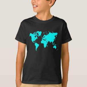 Camiseta Mapa do mundo - ciano