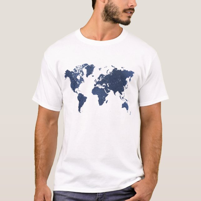 Camiseta Mapa do Mundo de Pintura de Spray Azul (Frente)