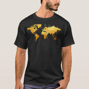 Camiseta Mapa do Mundo Dourado do marinho