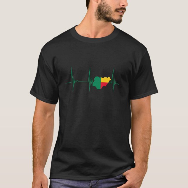 Camiseta Mapa do Orgulho Benim Beninese Flag Hearbeat E (Frente)