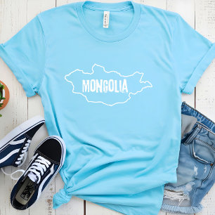 Camiseta Mapa do País Mongólia Linha de Contorno da Frontei