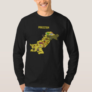 Camiseta mapa do Paquistão símbolos paquistaneses cultura e