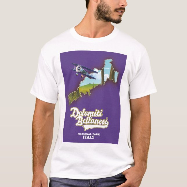 Camiseta mapa do parque nacional do dolomé bellunesi itália (Frente)