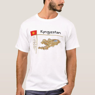 Camiseta Mapa do Quirguistão + Sinalizador + Título T-Shi