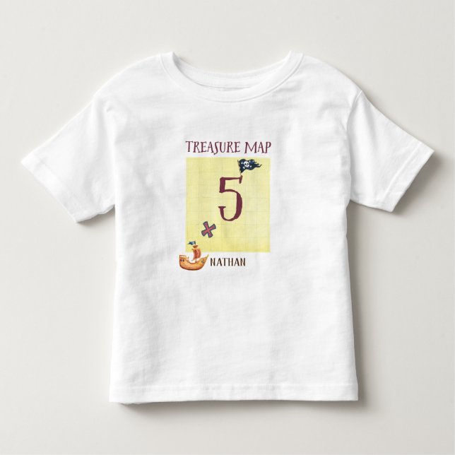 Camiseta Mapa do Tesouro Pirata Idade 5 com Nome (Frente)