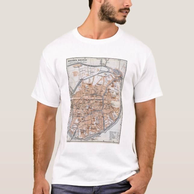 Camiseta Mapa do vintage de Bruges (1905) (Frente)