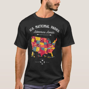 Camiseta Mapa dos 62 Parques Nacionais Parque EUA Caminhada