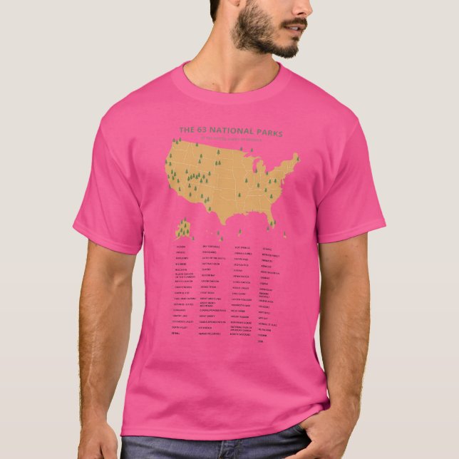 Camiseta Mapa dos 63 Parques Nacionais - Acampamento e Tril (Frente)