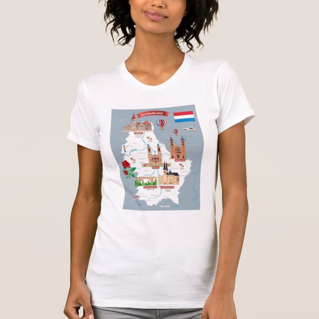 Camiseta Mapa dos desenhos animados de Luxemburg (Frente)