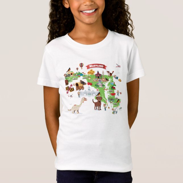 Camiseta Mapa dos desenhos animados de Maryland (Frente)