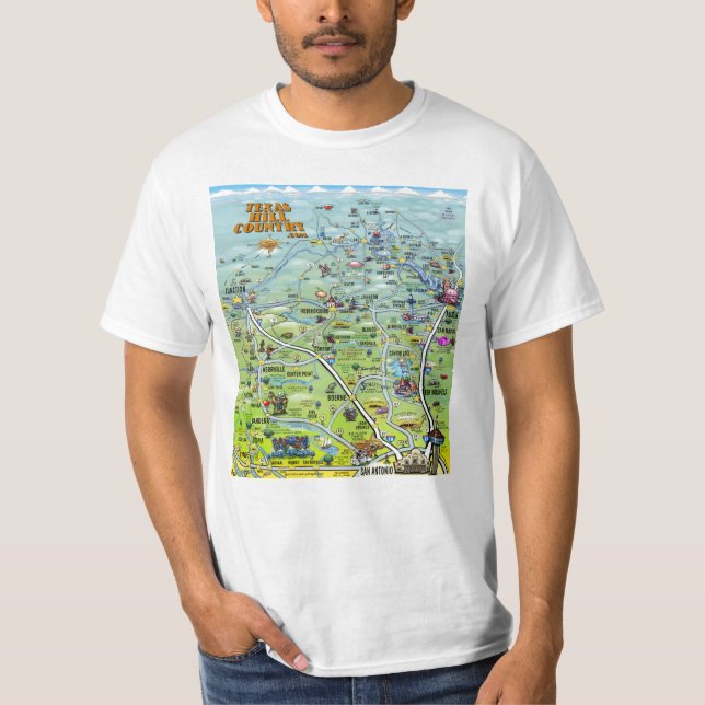 Camiseta Mapa dos desenhos animados do país do monte de TX (Frente)