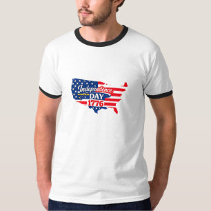 Camiseta Mapa dos EUA Bandeira Americana Dia da Independênc