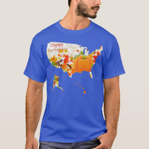 Camiseta Mapa dos EUA com folhas de outono, abóbora, agrade