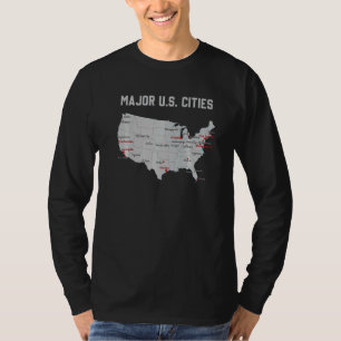 Camiseta Mapa dos EUA com Principais Cidades e capital Wash