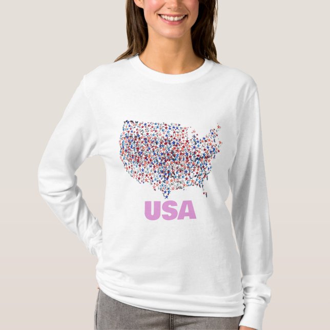 Camiseta Mapa dos EUA modelado por Estrelas (Frente)