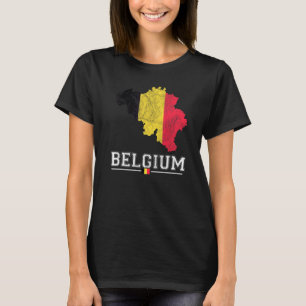 Camiseta Mapa e Bandeira da Bélgica Lembrança   Envelhecido