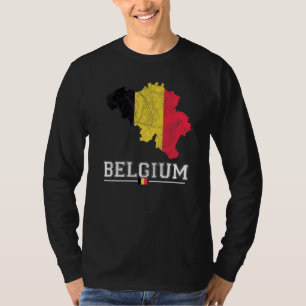 Camiseta Mapa e Bandeira da Bélgica Lembrança   Envelhecido