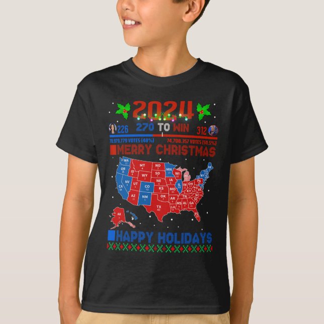 Camiseta Mapa Eleitoral 2024 Merry Christmas Trump Landslid (Frente)