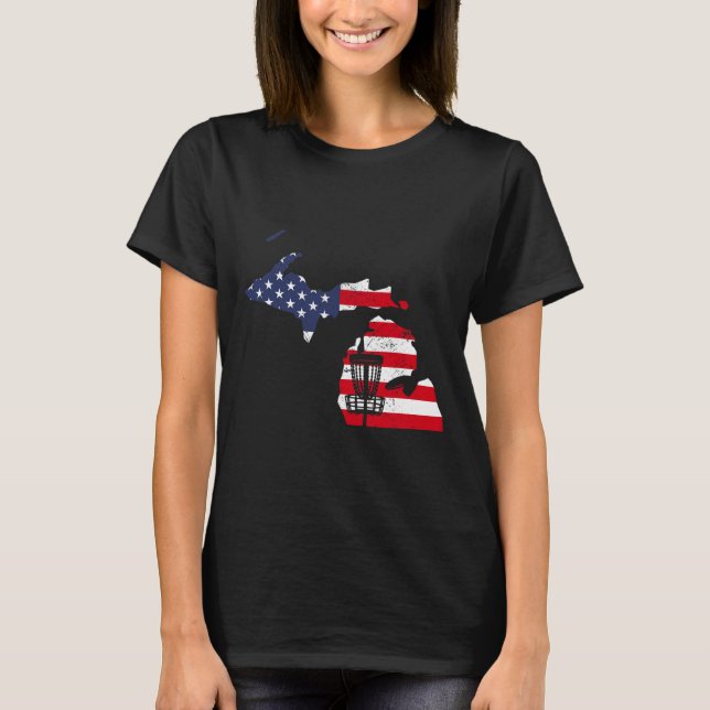 Camiseta Mapa engraçado de Disc Golf EUA Michigan Frisbee g (Frente)