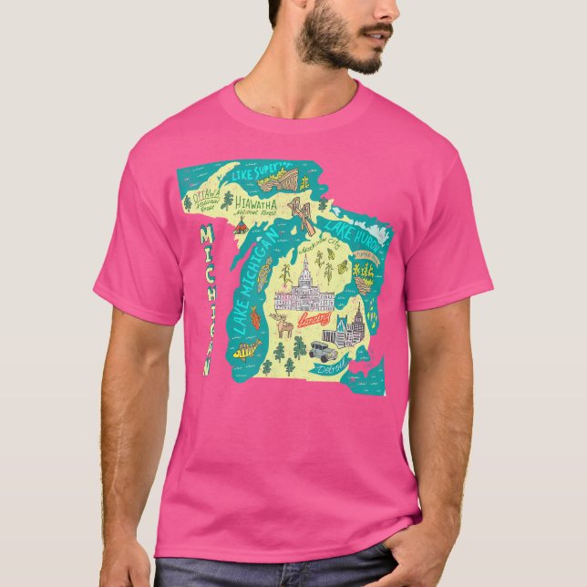 Camiseta Mapa Estadual dos Lagos excelentes Vacinas de Mich (Frente)