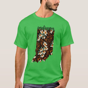 Camiseta Mapa Floral dos Estados Unidos Mapa de Indiana do