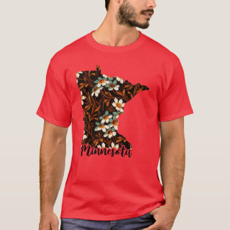 Camiseta Mapa Floral dos Estados Unidos mapa de Minnesot do