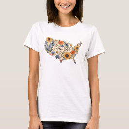 Camiseta Mapa Floral Vintage dos EUA - 250º Aniversário – 1
