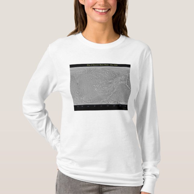 Camiseta Mapa global da lua de Saturno Dione (Frente)