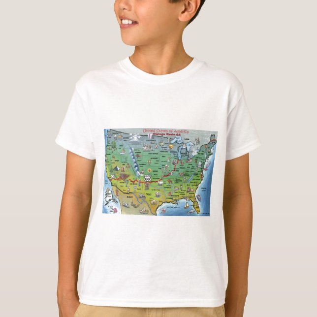 Camiseta Mapa histórico dos desenhos animados da rota 66 (Frente)