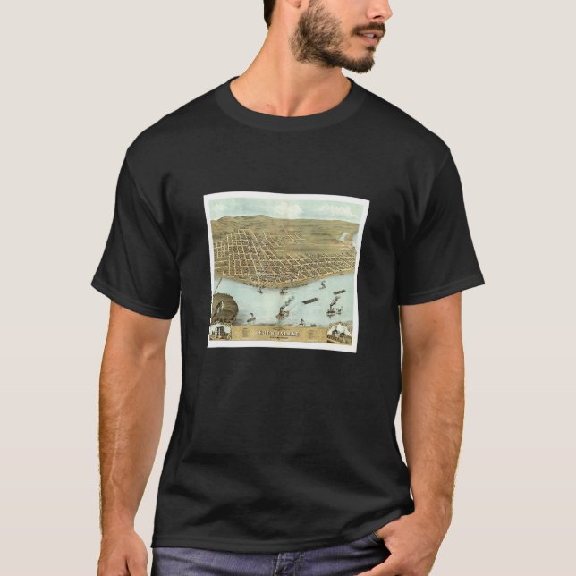 Camiseta Mapa Il Da Vintage Rock Island 1869 (Frente)