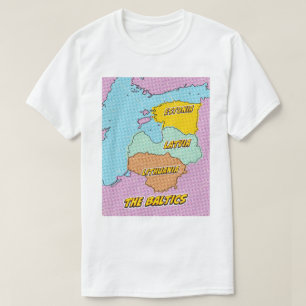 Camiseta Mapa ilustrado da Pop Art dos Estados Bálticos