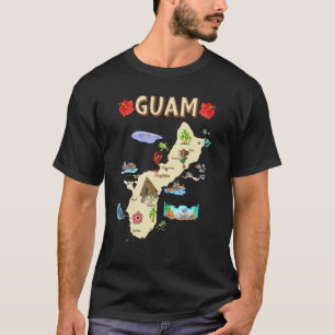 Camiseta Mapa Ilustrado De Guam Com As Grandes Cidades E
