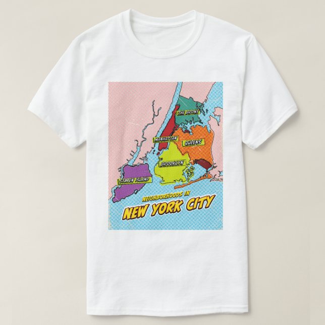 Camiseta Mapa ilustrado de Nova York em Pop Art (Frente do Design)