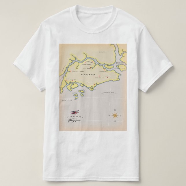 Camiseta Mapa ilustrado de Singapura (Frente do Design)
