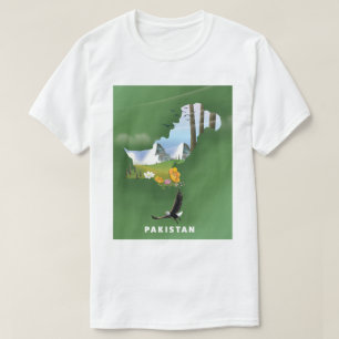 Camiseta Mapa ilustrado de viagem do Paquistão.
